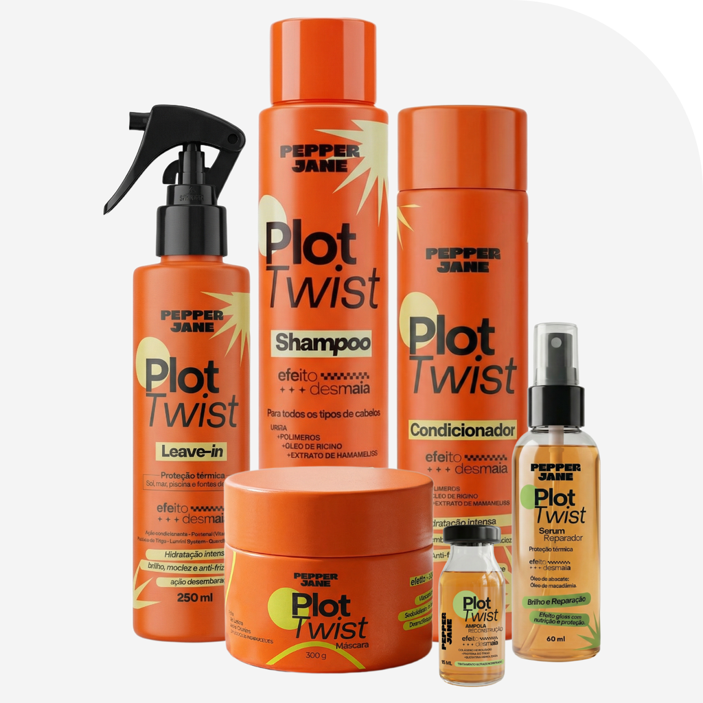 Kit Plot Twist Completo Pepper Jane com shampoo, condicionador, máscara, leave-in, sérum e ampola